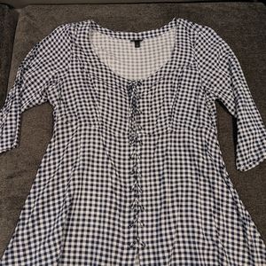 Navy checkered lace up Torrid blouse